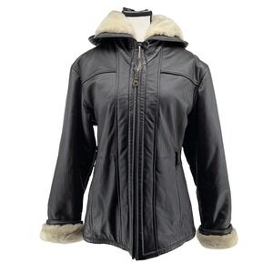 Wilsons Leather Hooded Faux Fur Lined Jacket Coat Womens Size Small Dark Brown